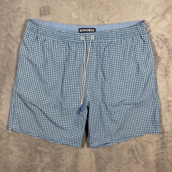 Bonobos Mens Quick-Dry Swim Shorts XL Blue Geometric Pattern - Picture 1 of 7